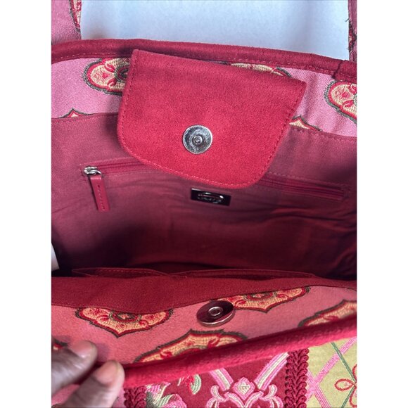 Talbots Floral Embroidered Tote Bag With Double Handles & Snap Closure - Picture 6 of 13